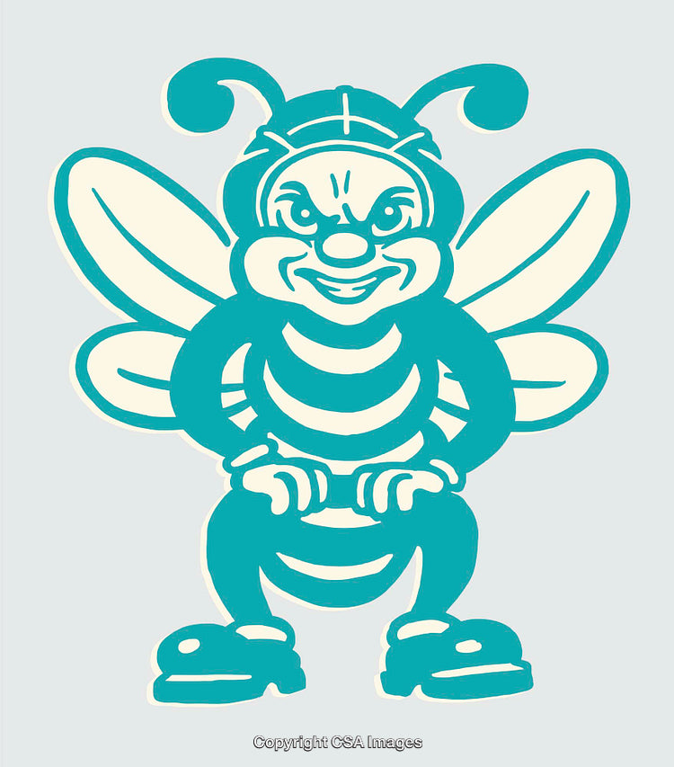 Playful Cartoon Bee Illustration in Colorful Line Art Style