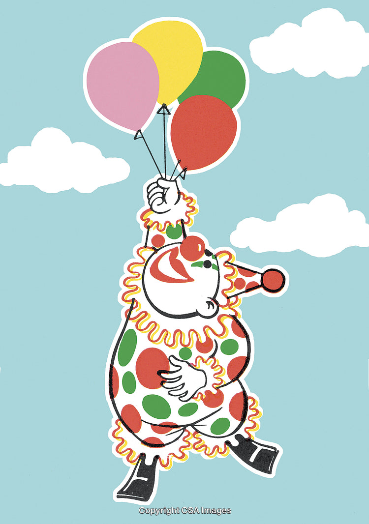 Clown Floating with Balloons