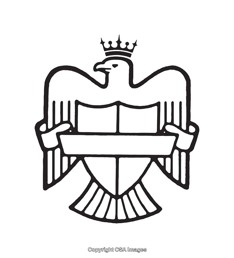 Elegant Black and White Line Art of an Eagle with a Crown