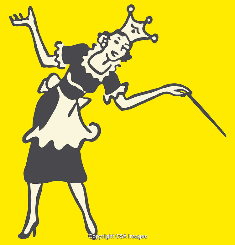 Whimsical Maid with Crown in Yellow Artistic Illustration