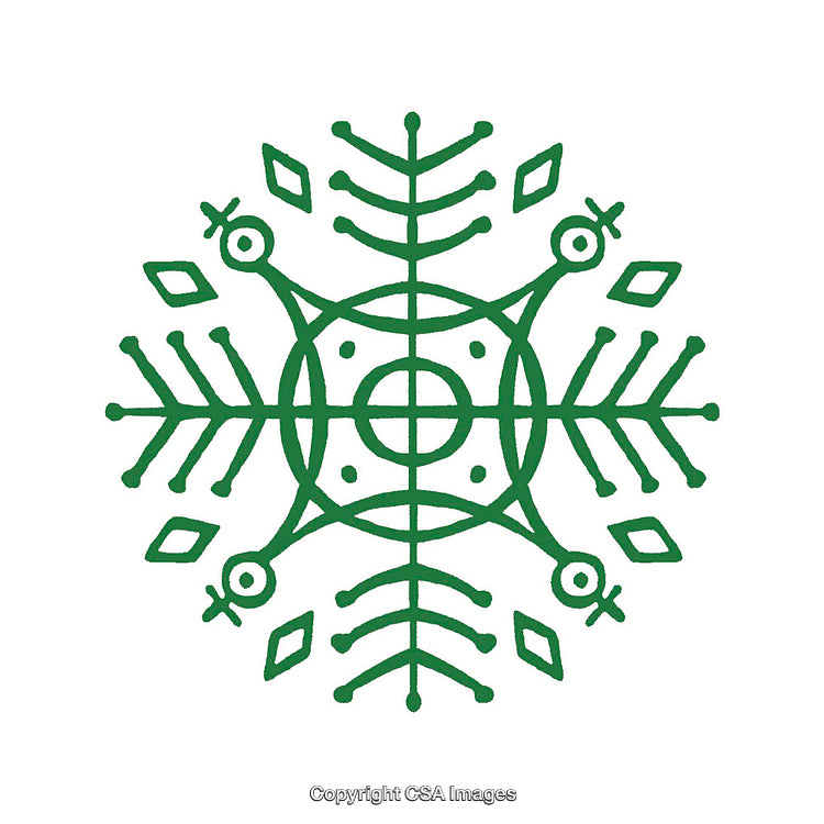 Green Symmetrical Snowflake Design with Geometric Shapes on White Background