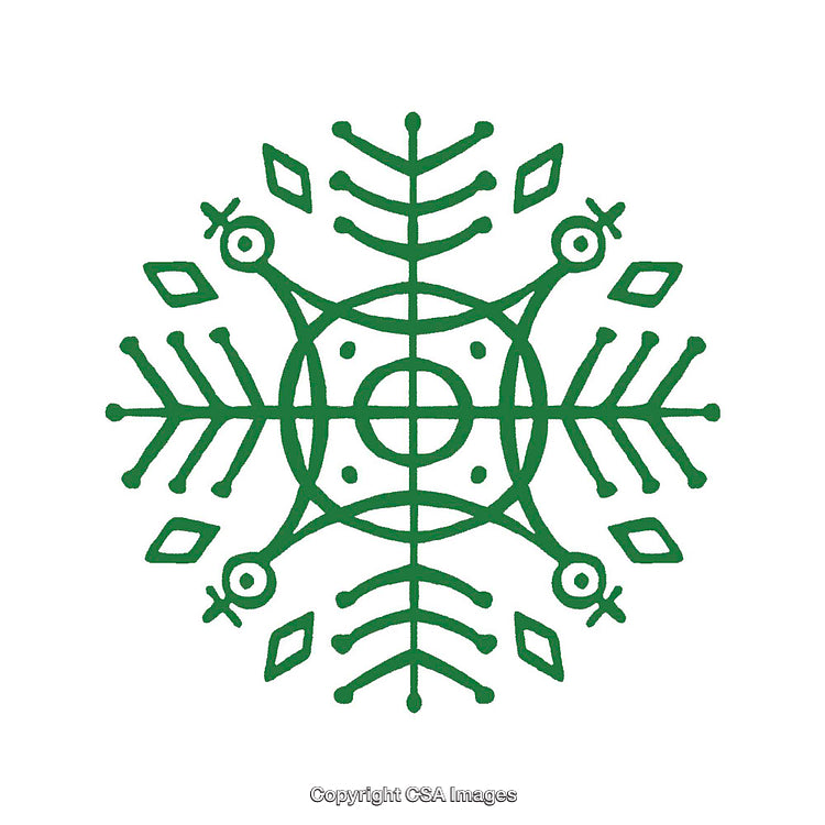 Green Symmetrical Snowflake Design with Geometric Shapes on White Background