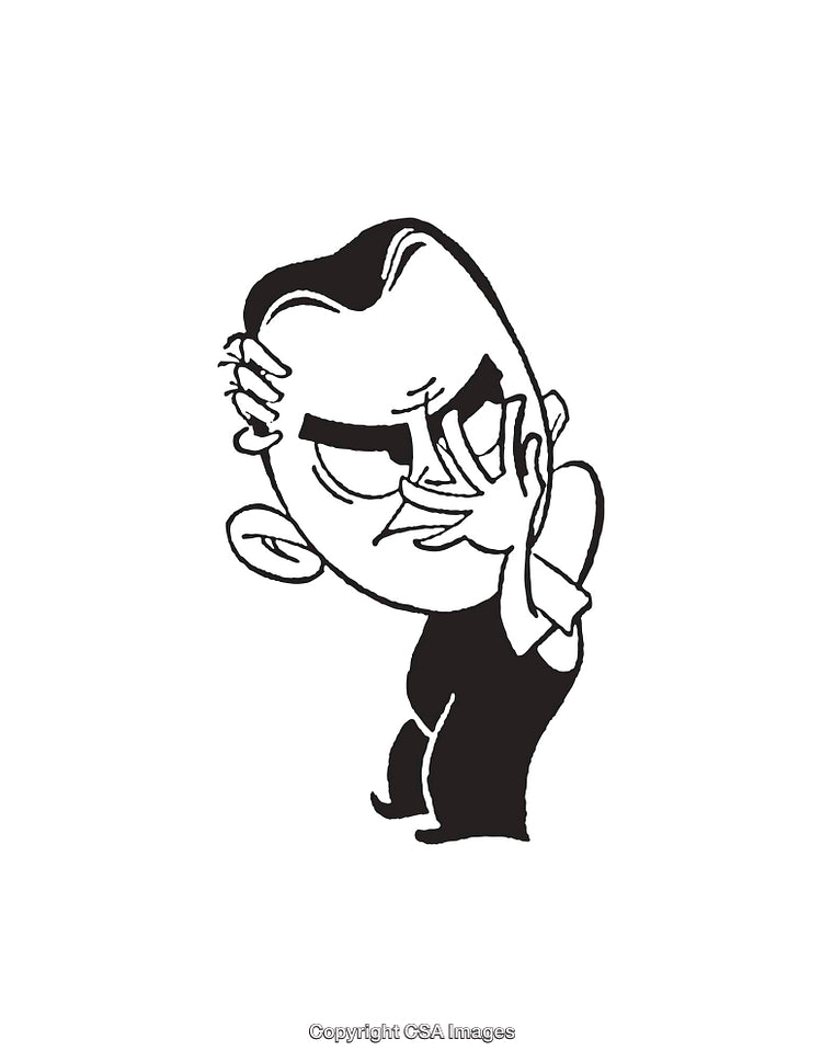 Expressive Line Art Illustration of a Cartoon Character in Thoughtful Pose