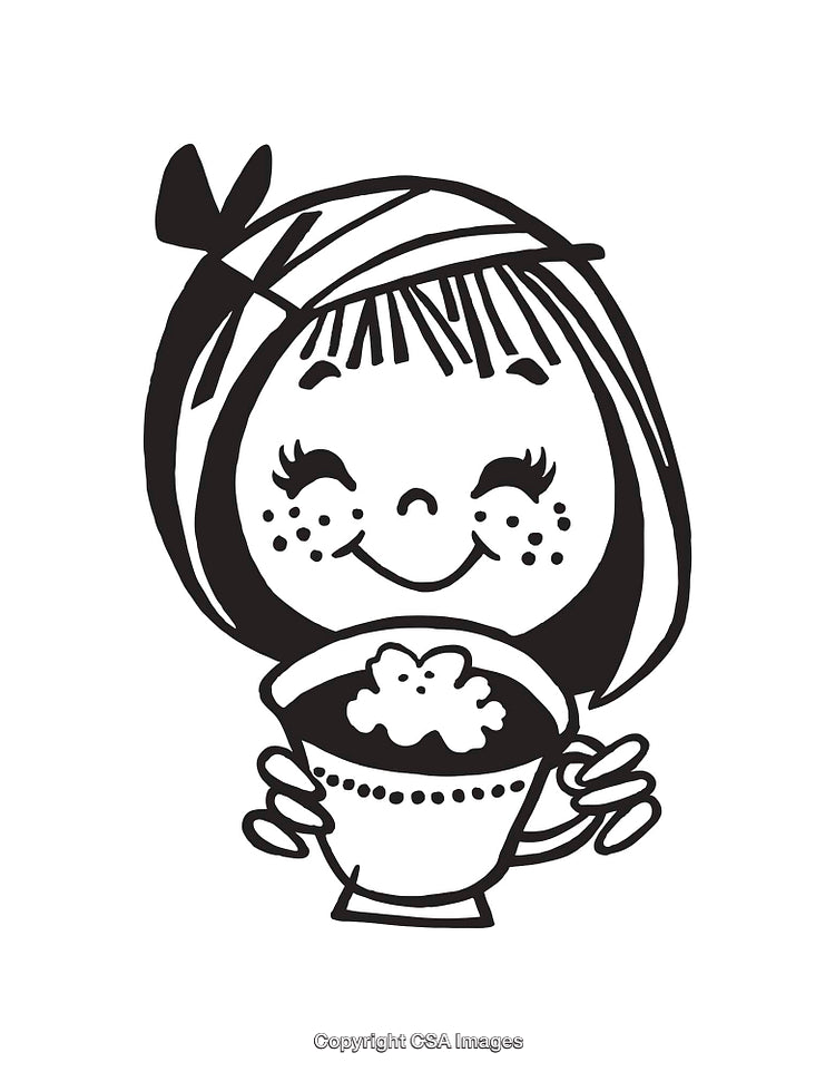 Cute Line Art Illustration of a Girl Holding a Hot Drink