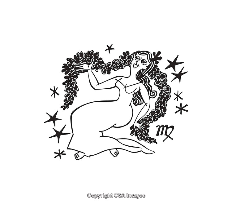 Black And White Line Art Illustration of Virgo Zodiac Sign Symbol