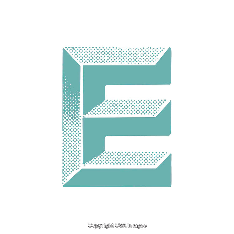 Retro Styled 3D Letter E with Halftone Shading on White