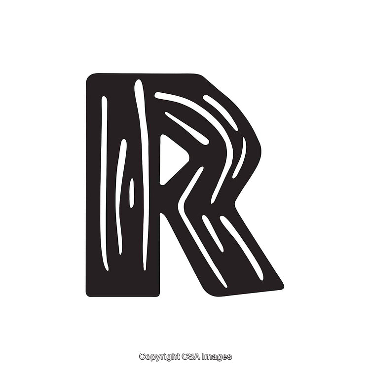 Bold Wooden-Style Letter R Illustration Featuring Rustic Textural Lines