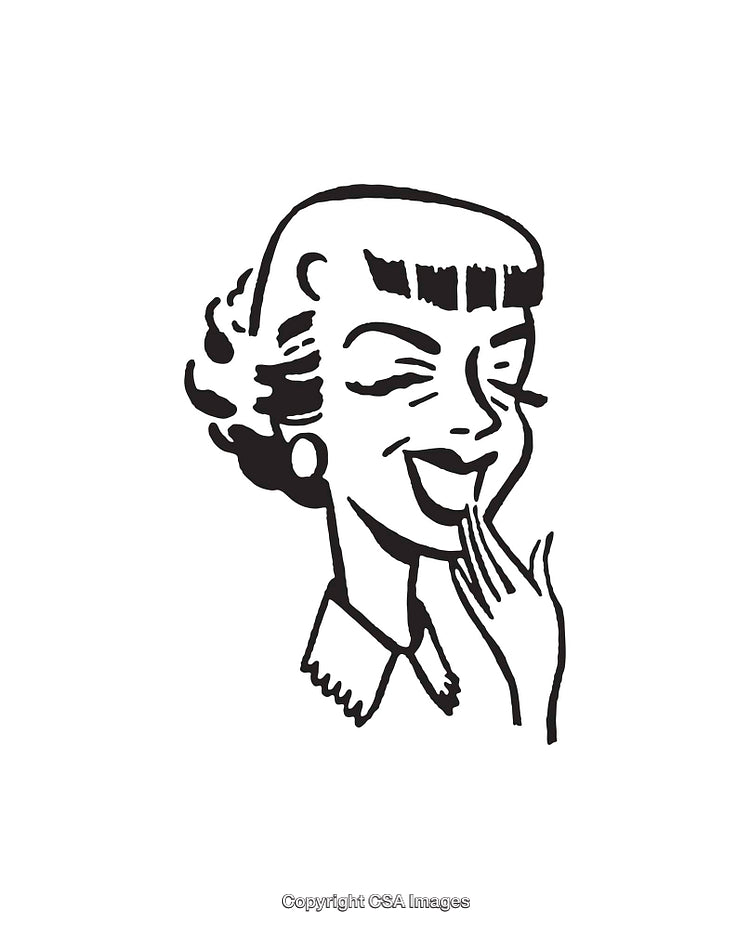 Retro Line Art of a Laughing Woman in Classic Style