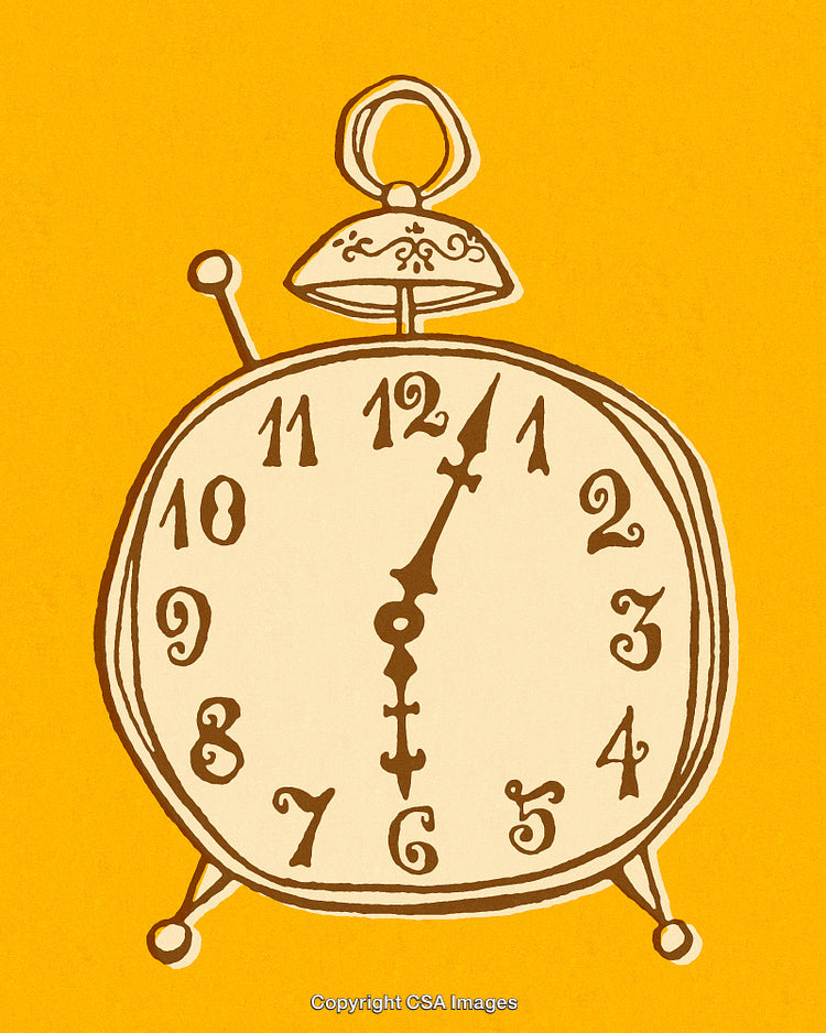 Illustration of Antique Clock on Vibrant Yellow Background