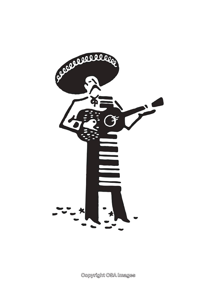 Black and White Line Art of Musician Playing Instrument