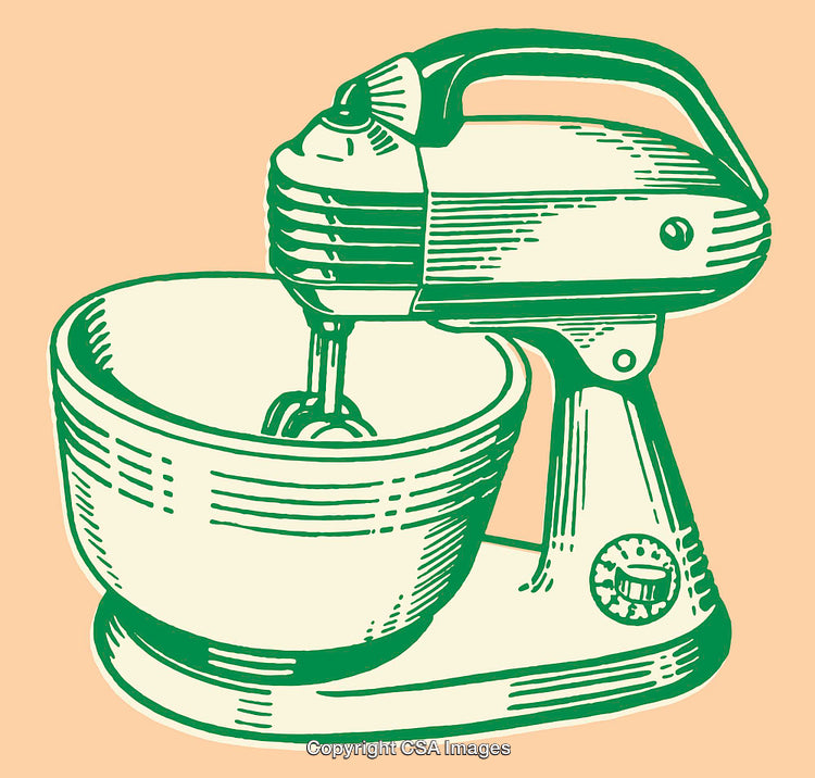 Vintage Style Illustration of Stand Mixer With Bowl in Neutral Tones