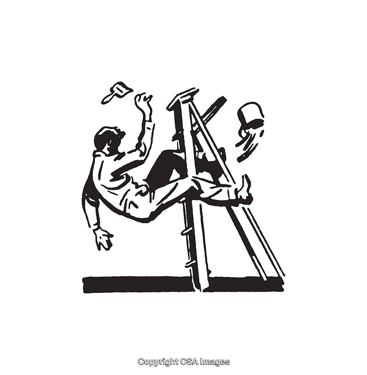 Man Falling from Ladder in Black and White Illustration