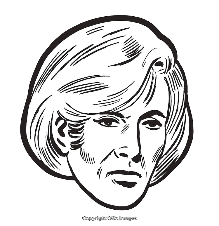 Hand-Drawn Monochrome Sketch of a Retro Styled Woman's Face