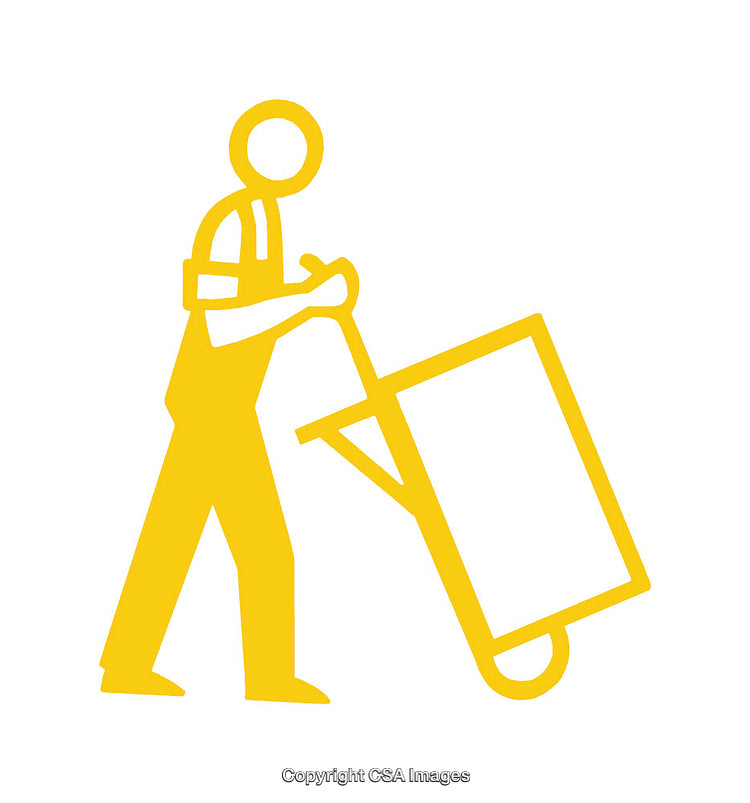 Yellow Icon of Worker Using Handcart to Move Objects