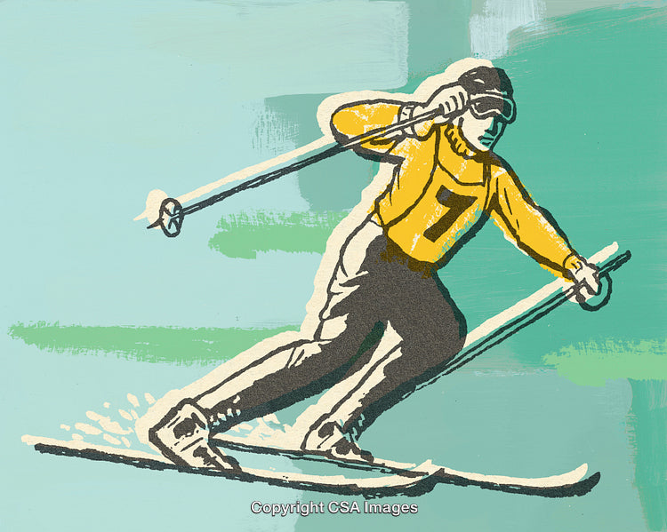 Illustration of a Downhill Skier in Vibrant Colors on a Cool Background