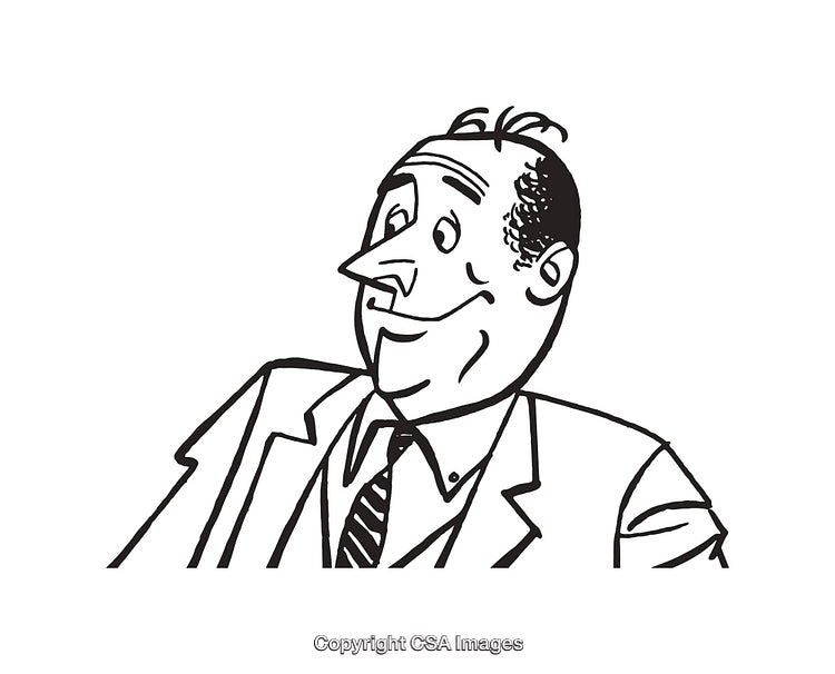 Black And White Line Art Of Man With Thoughtful Expression In Suit