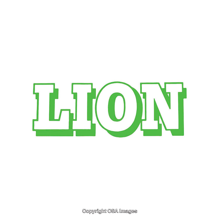 Bold Green Typography Design Featuring the Word 'Lion' on White Background