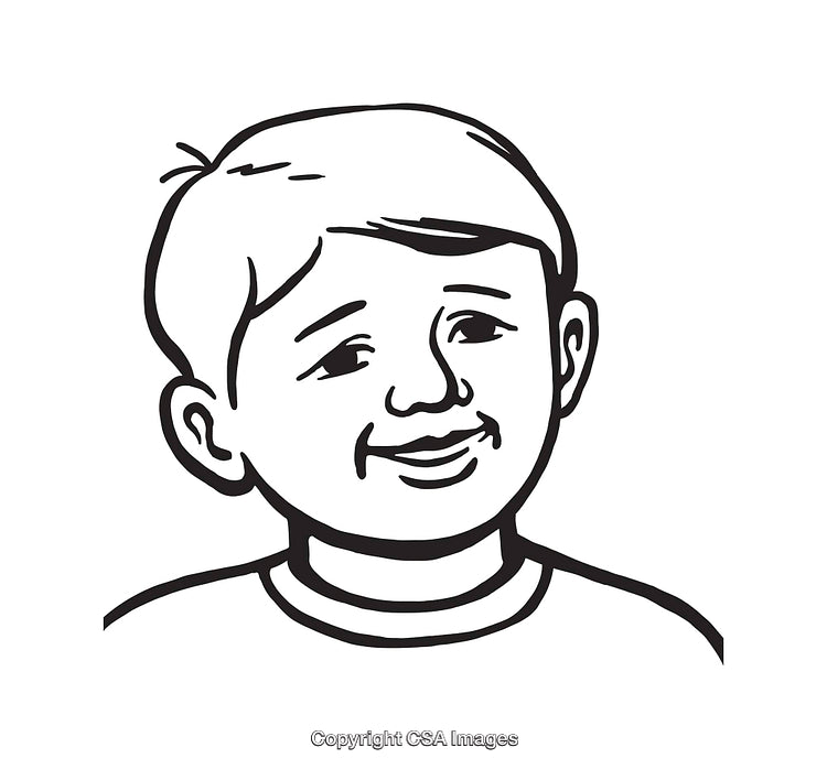 Black and White Line Art Illustration of a Smiling Child