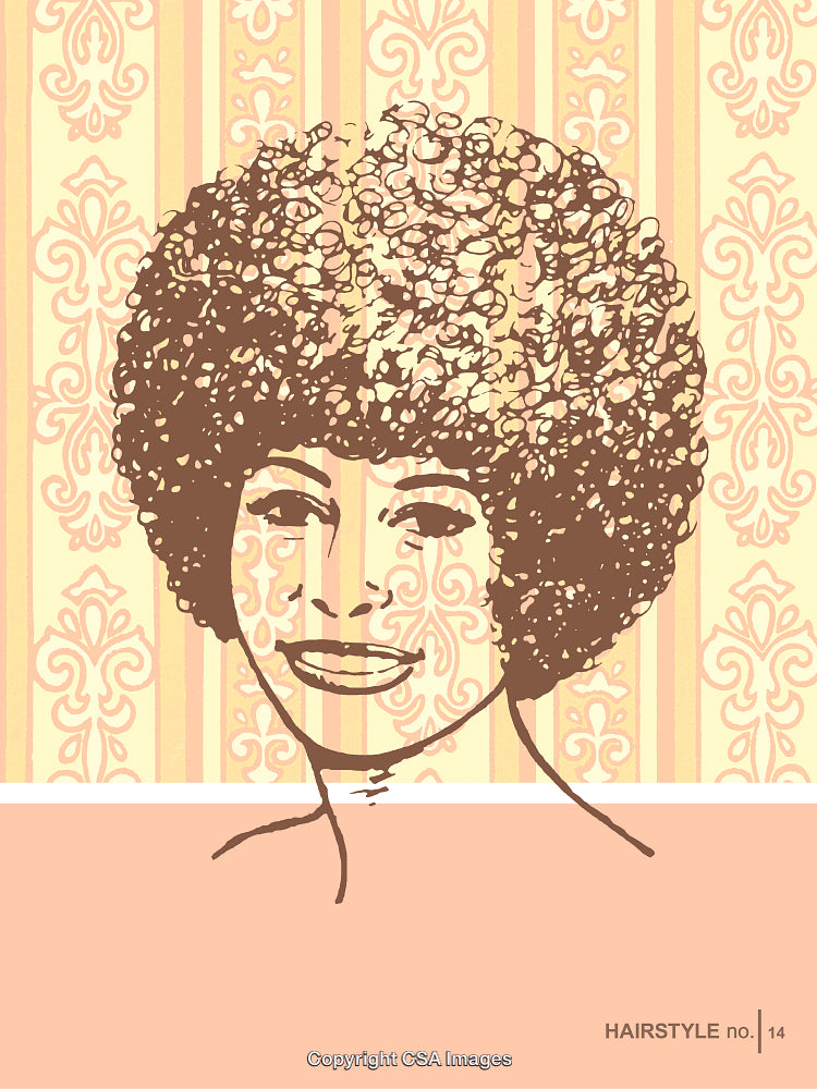 Vintage Illustration of Woman With Afro Hairstyle and Decorative Background