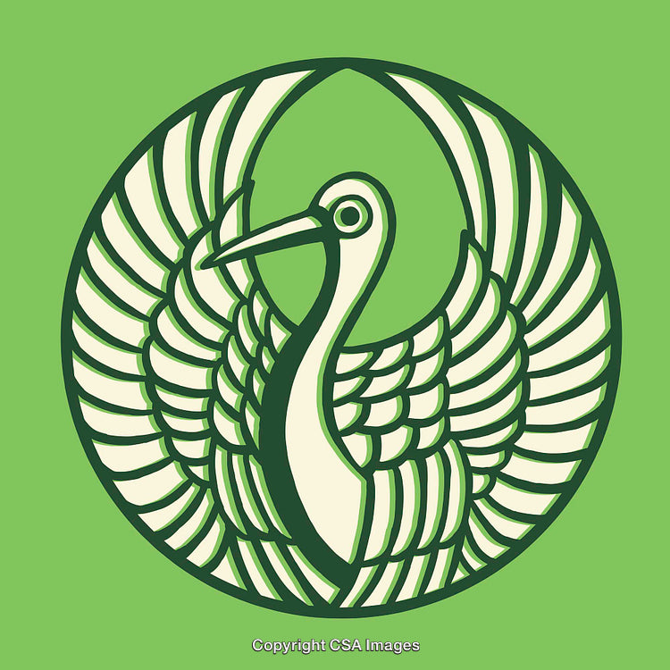 Elegant Crane Line Art Illustration on a Green Background