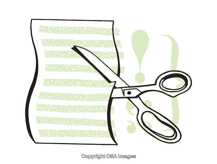 Stylized Illustration of Scissors Cutting Paper with Decorative Background