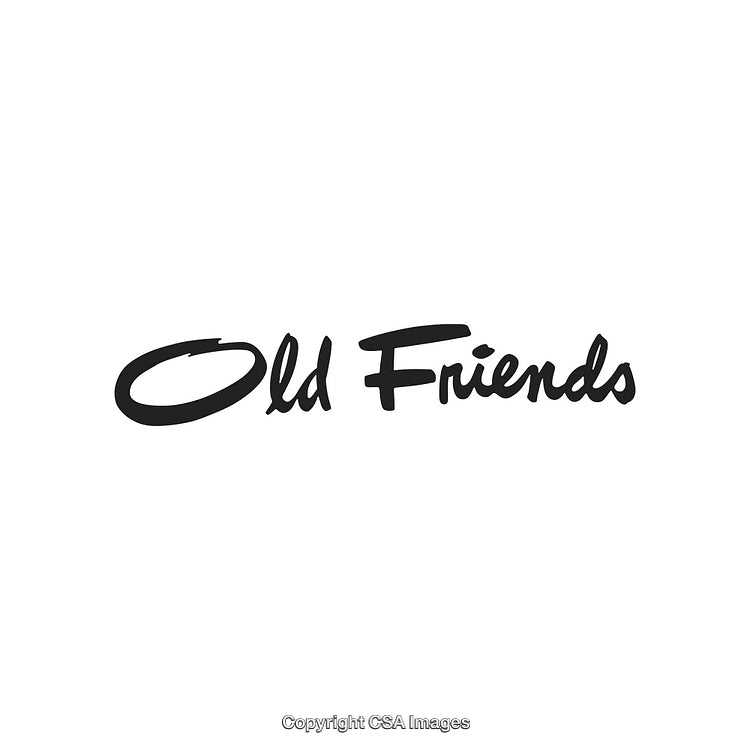 Old Friends Handwritten Text Logo in Monochrome on White Background