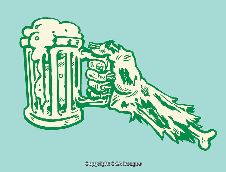 Zombie Hand Holding a Frothy Beer Mug in Vector Illustration