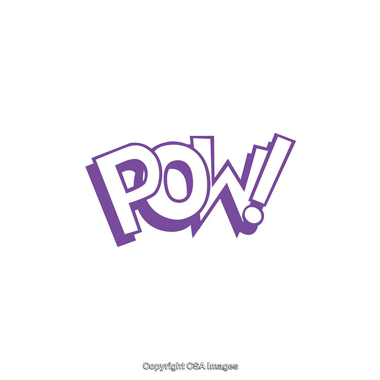 Purple Retro Comic Style Pow Text on White Background