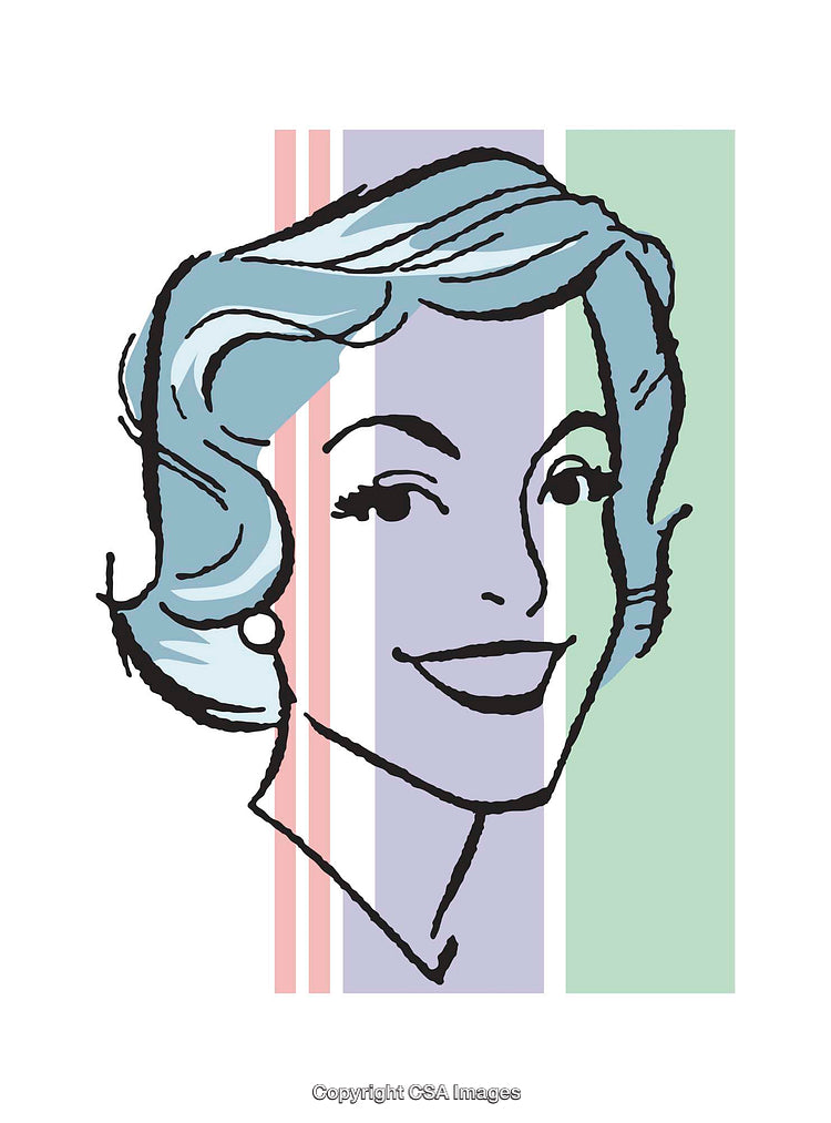Retro Style Woman Illustration with Bright Colors and Striped Background