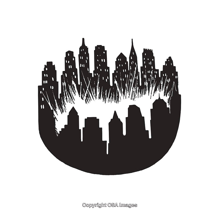 Abstract Black and White Skyline Line Art With Unique Design Elements