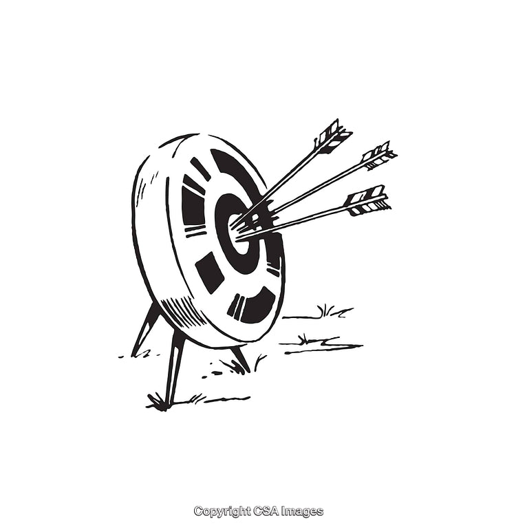 Archery Target With Arrows in Black and White Line Art Illustration