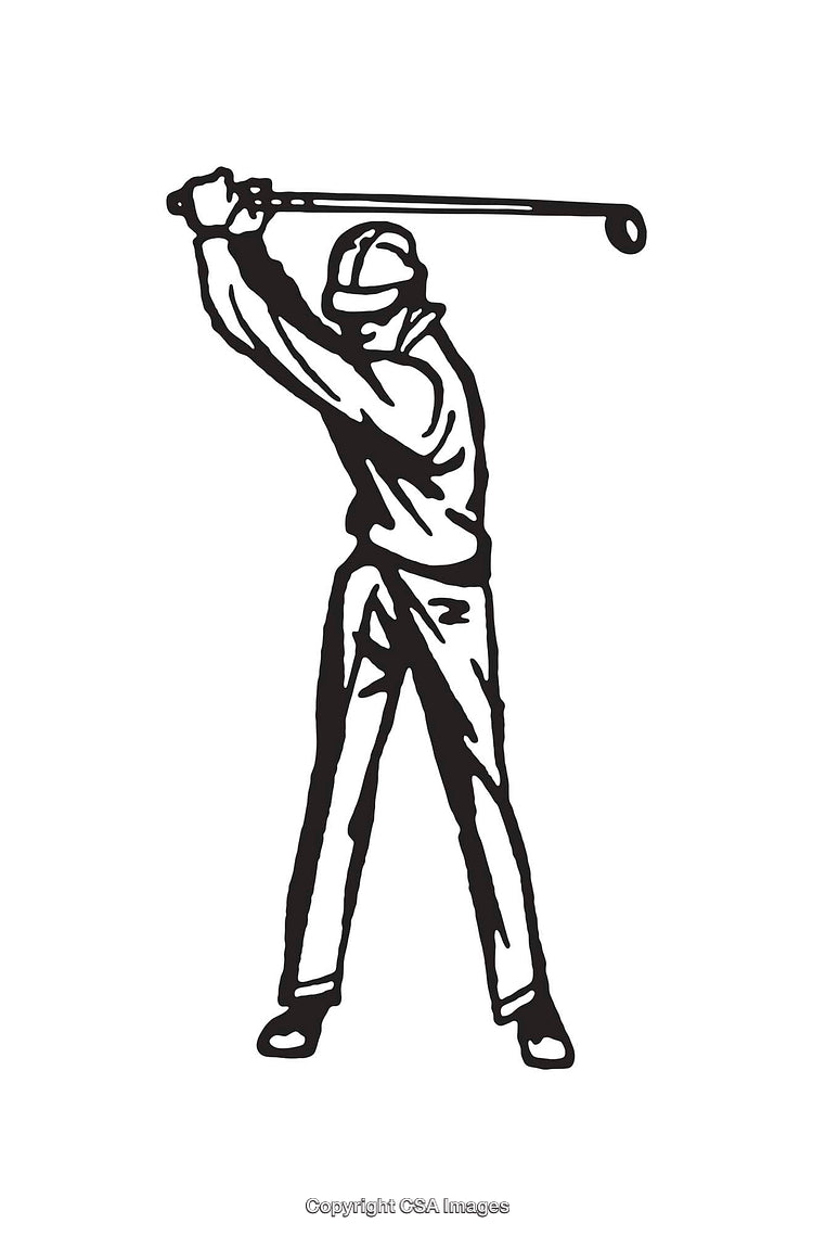 Black and White Line Art of a Golfer Swinging a Club