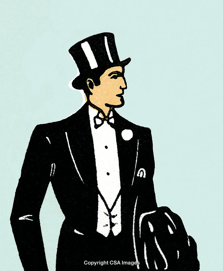 Elegant Gentleman Wearing a Black Suit and Top Hat in Vintage Style