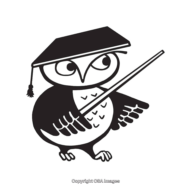 Illustration of a Scholarly Owl with Graduation Cap and Pointer