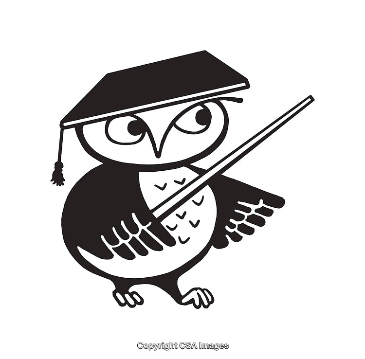 Illustration of a Scholarly Owl with Graduation Cap and Pointer