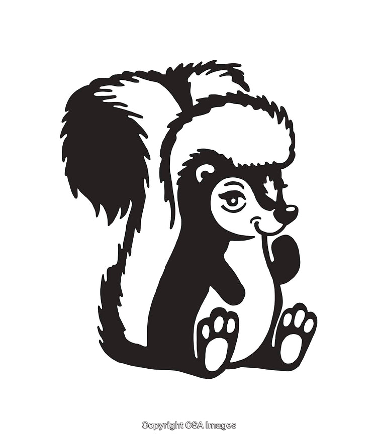 Charming Line Art Skunk Illustration with Expressive Features in Black and White