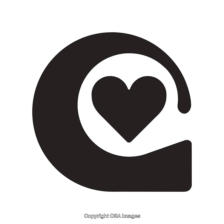 Modern Black-And-White Icon Featuring Heart Emblem Inside Spiral Design