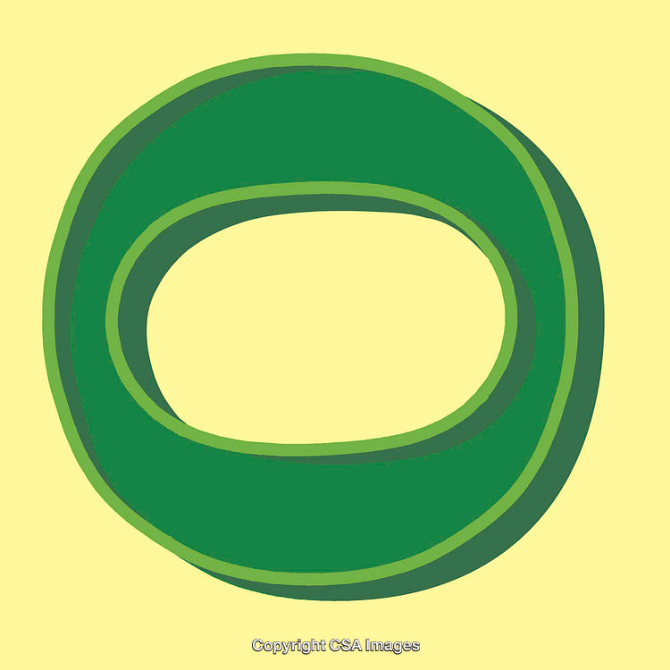 Abstract Green Letter O on Light Yellow Background
