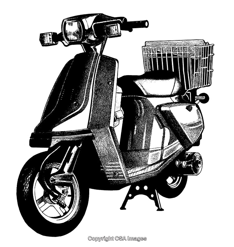 Stylized Black and White Illustration of a Scooter in Vintage Style