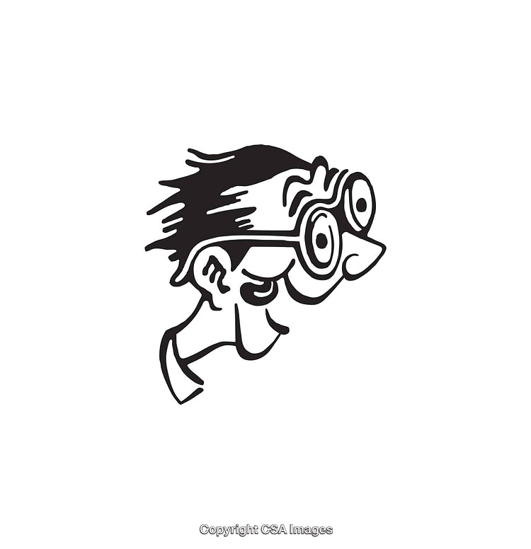 Quirky Black and White Illustration of a Character with Glasses