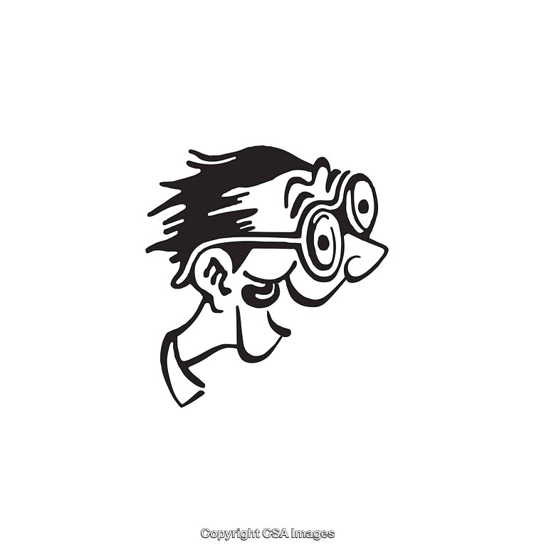 Quirky Black and White Illustration of a Character with Glasses