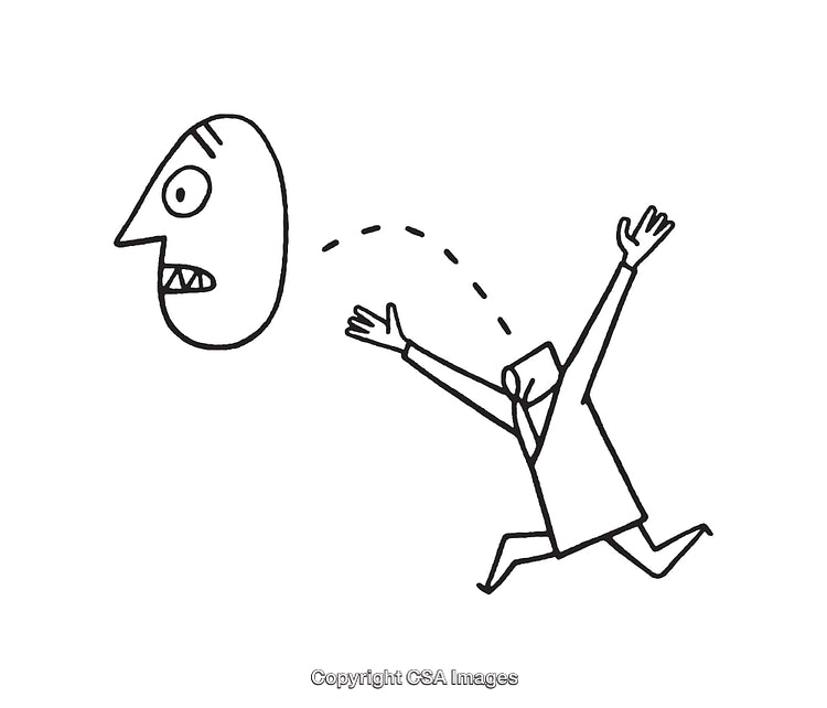 Abstract Line Art Showing a Person Interacting with a Floating Head