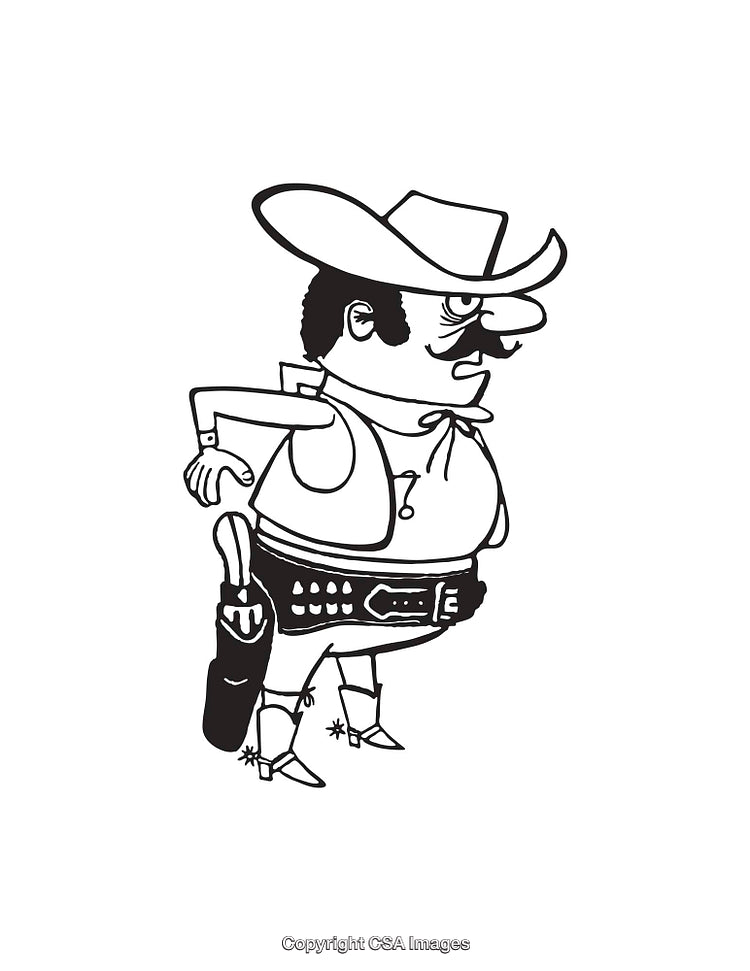 Cartoon Illustration of Cowboy With Western Hat and Revolver