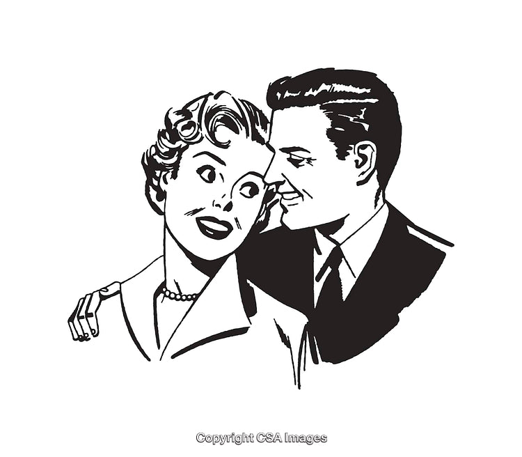 Retro Illustration of a Happy Couple in Black and White Line Art Style
