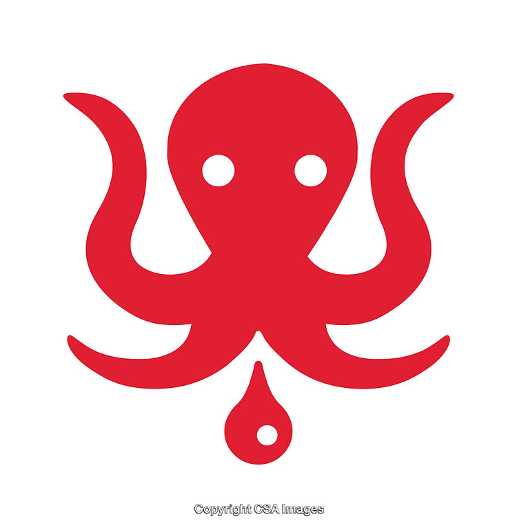 Stylized Red Octopus Icon with Abstract Minimalist Design