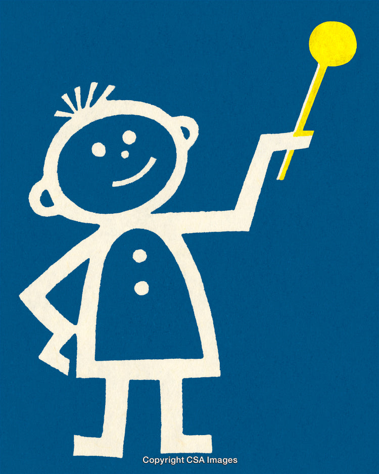 Cute Minimalistic Drawing of a Child Holding a Bright Yellow Balloon