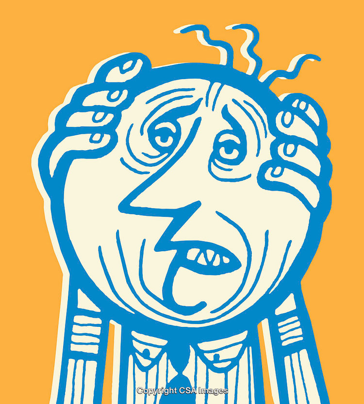 Illustration of a Distressed Figure Holding Their Head in Line Art Style
