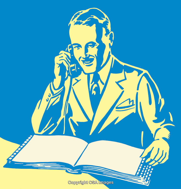 Retro Styled Businessman Using a Telephone While Reading a Document