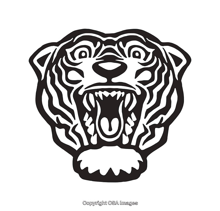 Black and White Roaring Tiger Head Line Art Illustration