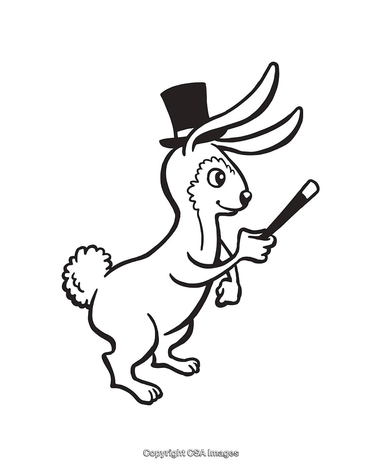 Magical Rabbit Cartoon Wearing Top Hat Performing with Magic Wand